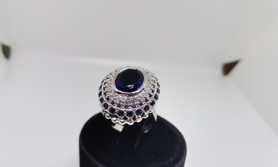 SAFİR VE PIRLANTA TAŞLI DEV BOY YÜZÜK