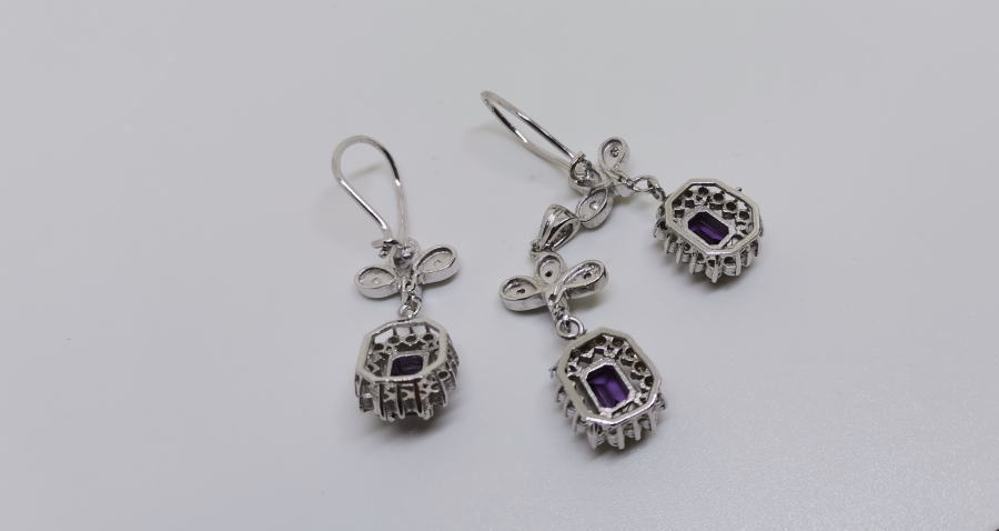 AMETİST VE PIRLANTA TAŞLI KOLYE KÜPE TAKIMI