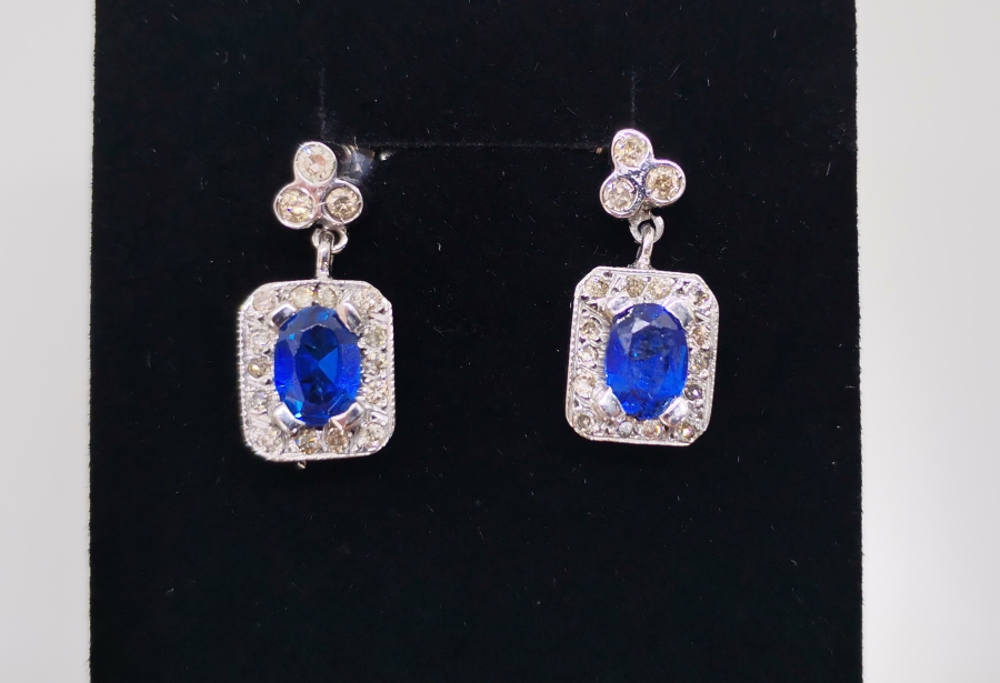 SAFİR VE PIRLANTA TAŞLI BÜYÜK BOY KÜPE