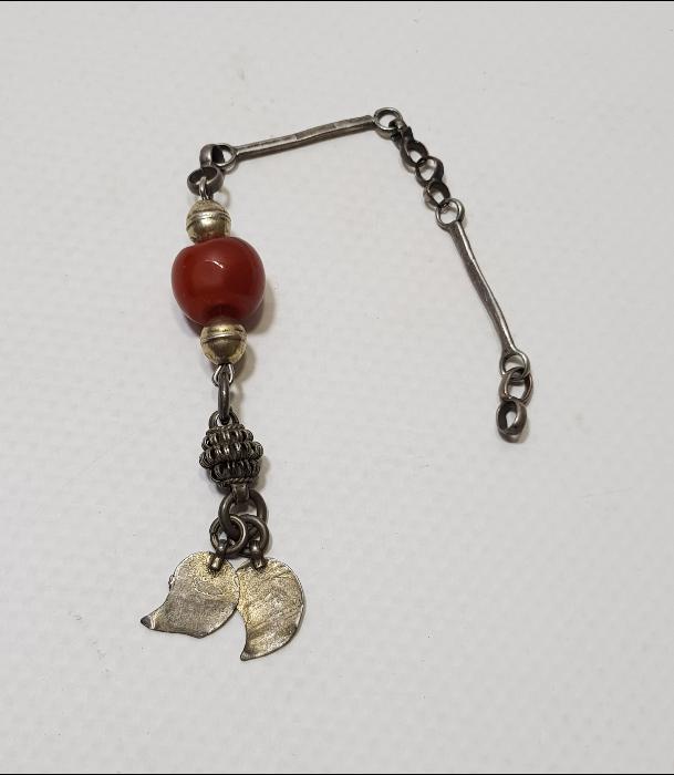 OSMANLI DÖNEMİ KEHRİBAR TAŞLI GÜMÜŞ TESPİH PÜSKÜLÜ