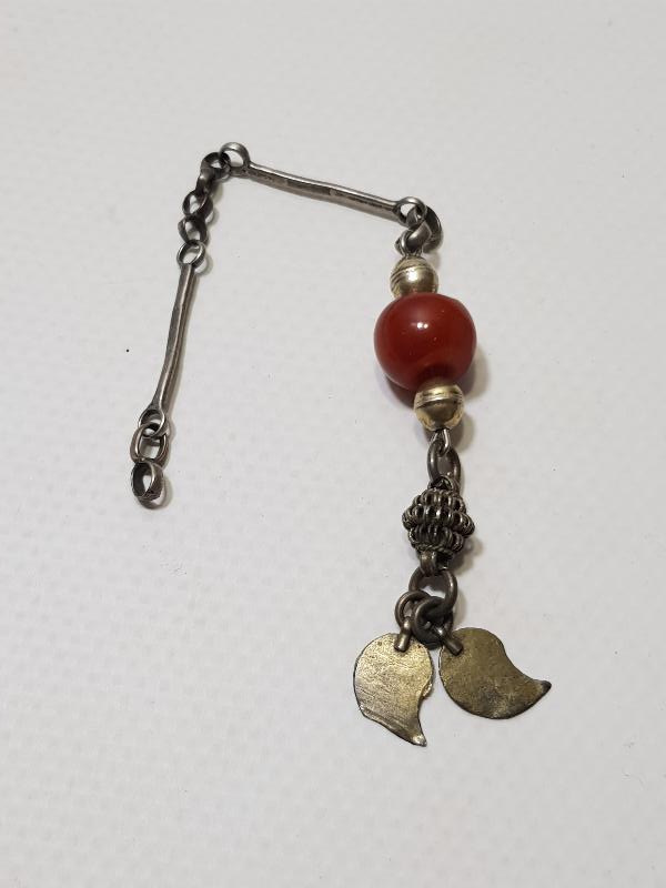 OSMANLI DÖNEMİ KEHRİBAR TAŞLI GÜMÜŞ TESPİH PÜSKÜLÜ