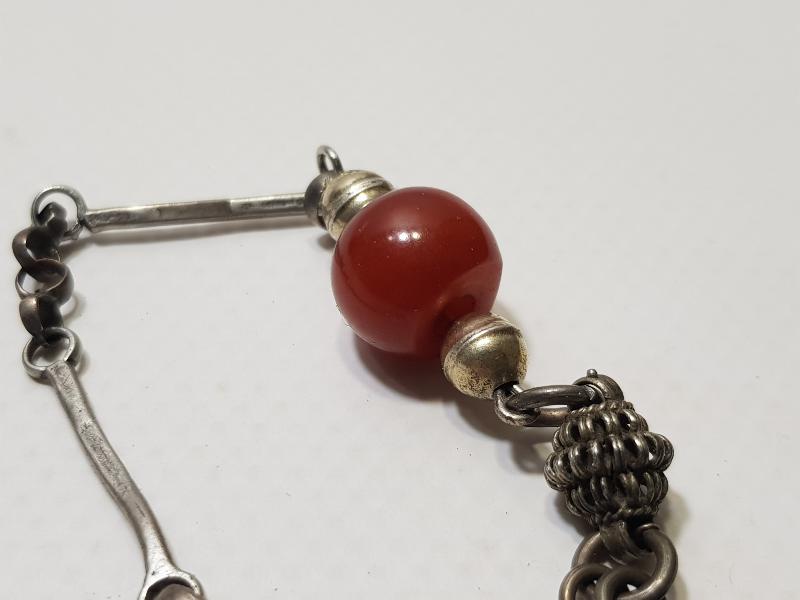 OSMANLI DÖNEMİ KEHRİBAR TAŞLI GÜMÜŞ TESPİH PÜSKÜLÜ