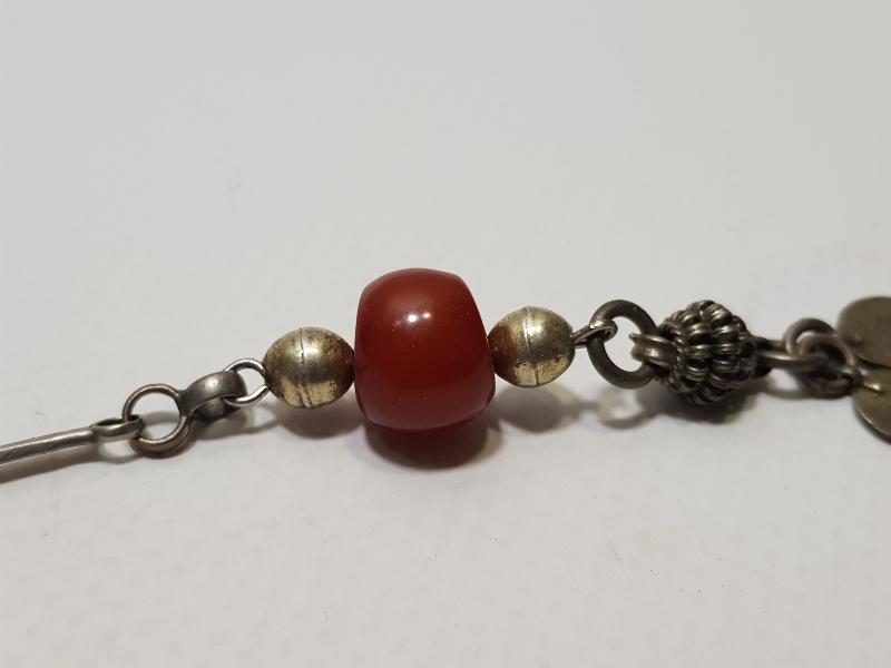 OSMANLI DÖNEMİ KEHRİBAR TAŞLI GÜMÜŞ TESPİH PÜSKÜLÜ