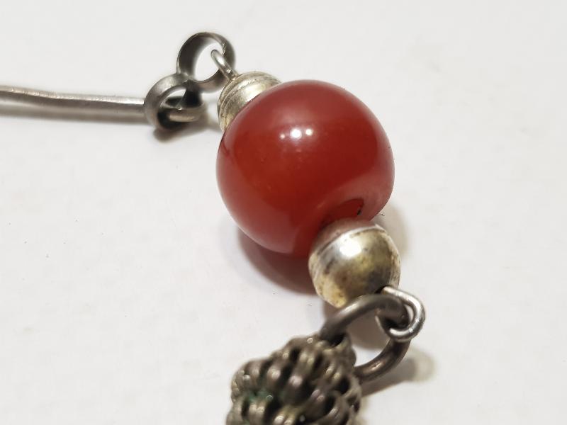 OSMANLI DÖNEMİ KEHRİBAR TAŞLI GÜMÜŞ TESPİH PÜSKÜLÜ