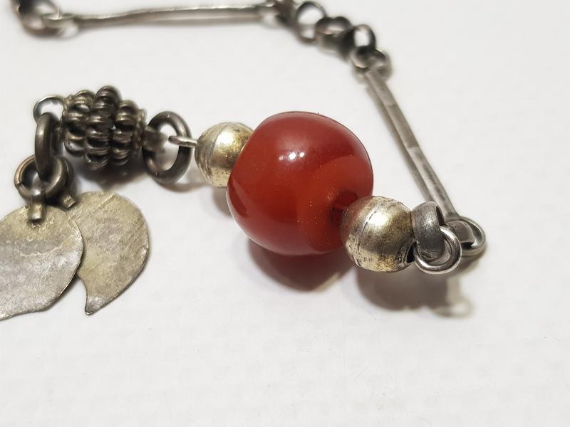 OSMANLI DÖNEMİ KEHRİBAR TAŞLI GÜMÜŞ TESPİH PÜSKÜLÜ