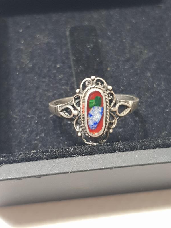 RENKLİ MOZAİK TAŞLI GÜMÜŞ YÜZÜK