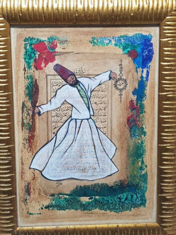 EL BOYAMA MEVLEVİ DERVİŞ RESİMLİ PANO