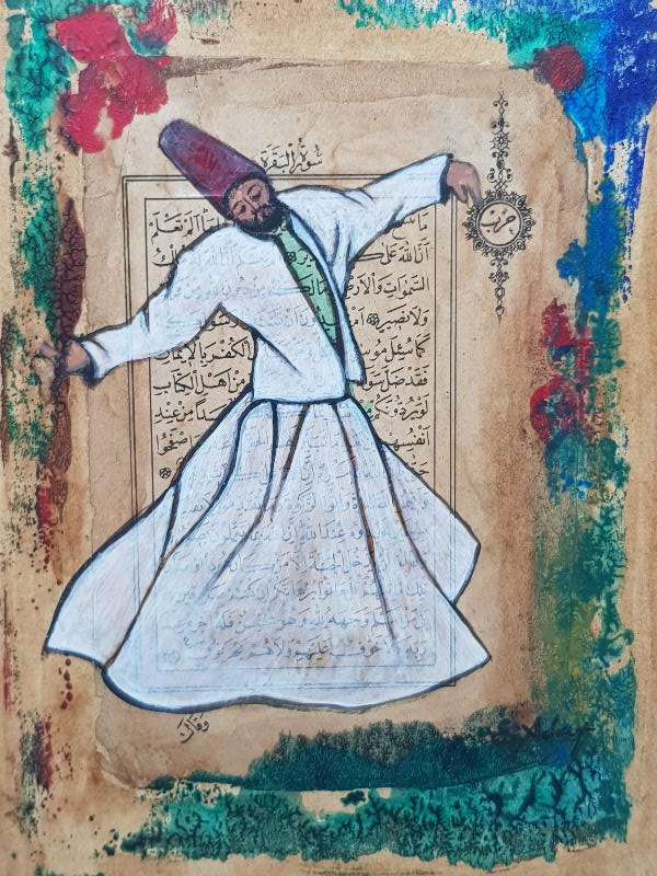 EL BOYAMA MEVLEVİ DERVİŞ RESİMLİ PANO