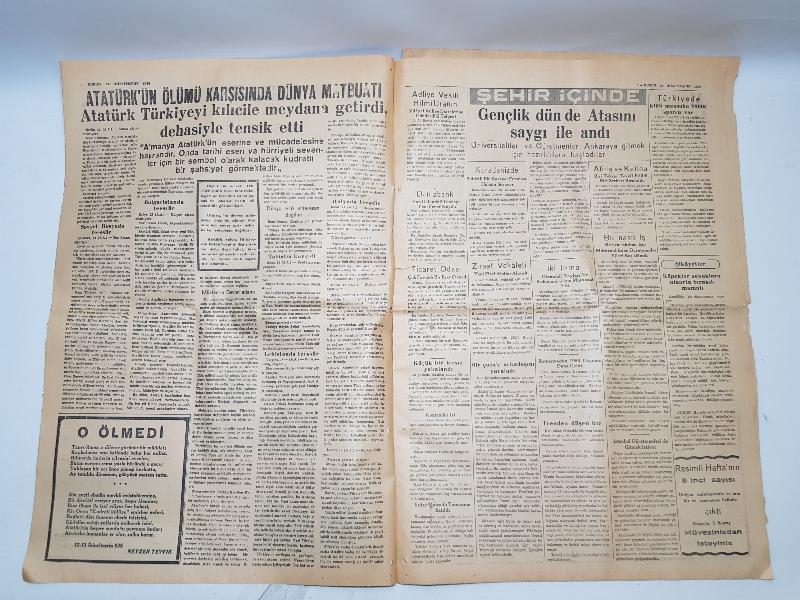 15 KASIM 1938 KURUN GAZETESİ: ATATÜRK'ÜN CENAZE TÖRENİ PROGRAMI