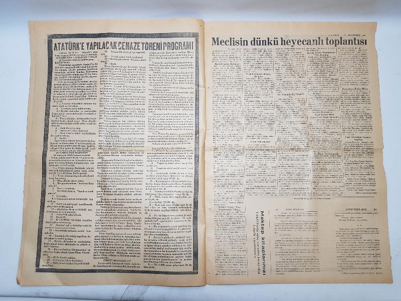 15 KASIM 1938 KURUN GAZETESİ: ATATÜRK'ÜN CENAZE TÖRENİ PROGRAMI