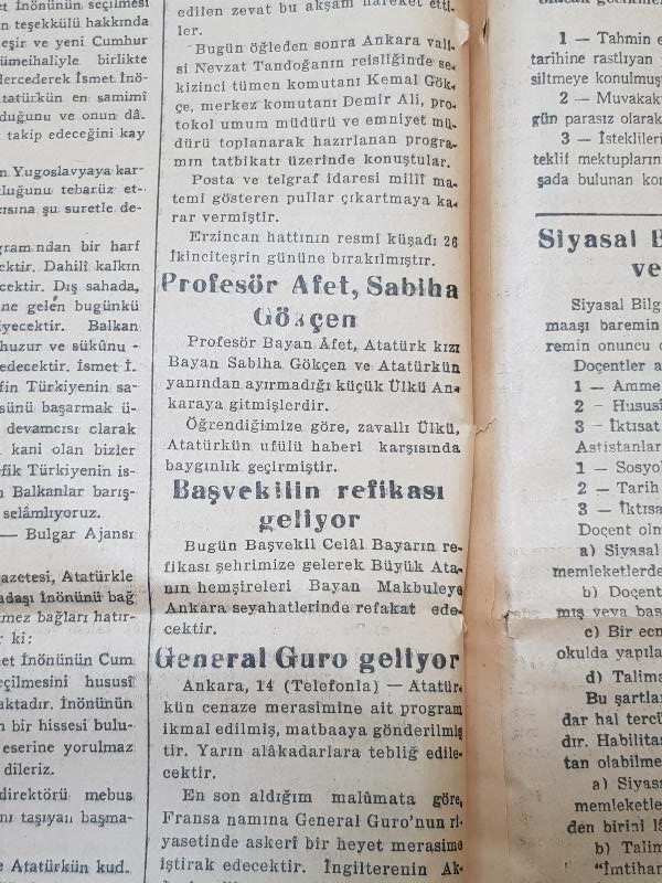 15 KASIM 1938 KURUN GAZETESİ: ATATÜRK'ÜN CENAZE TÖRENİ PROGRAMI