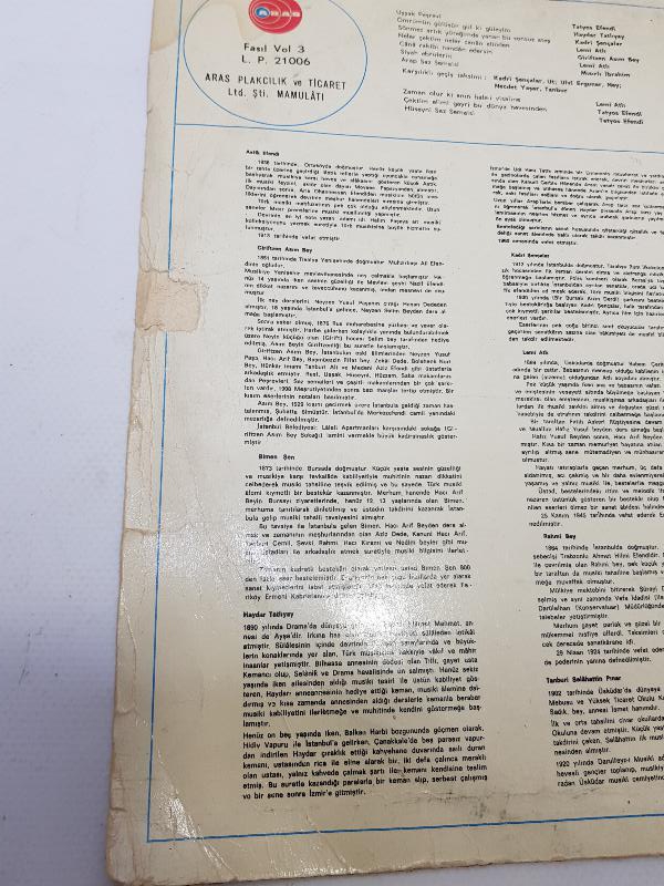 ŞEF KEMAL GÜRSES KÜRDİLİ HİCAZKAR, UŞŞAK, HÜSEYNİ FASLI 33 LP PLAK