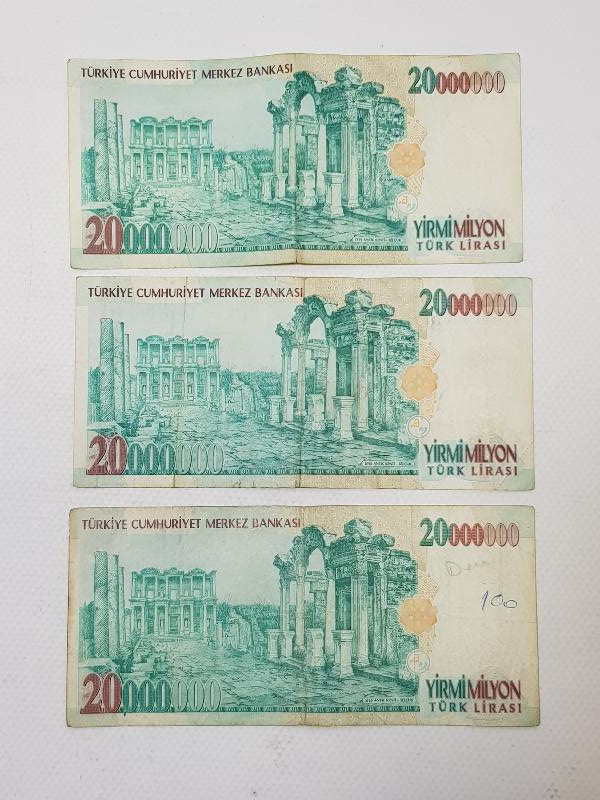 ABC SERİLİ 3 ADET 20MİLYON KAĞIT PARA LOTU