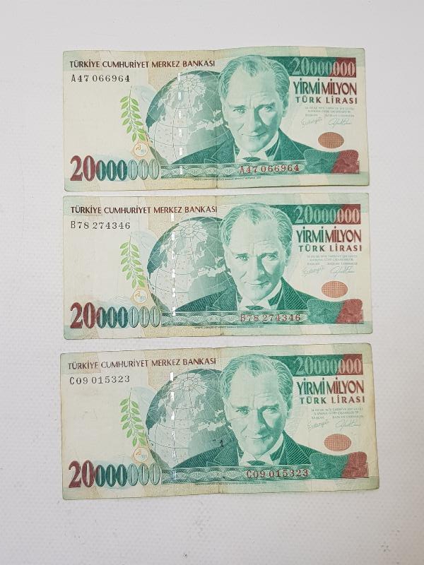ABC SERİLİ 3 ADET 20MİLYON KAĞIT PARA LOTU