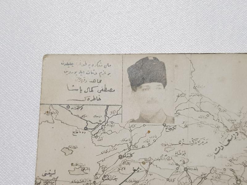MİLLİ MÜCADELE SERİSİ ATATÜRK RESİMLİ VE BATI ANADOLU HARİTALI OSMANLICA YAZILI KARTPOSTAL