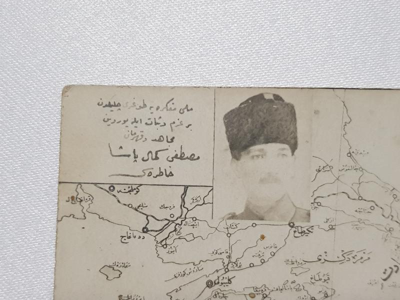 MİLLİ MÜCADELE SERİSİ ATATÜRK RESİMLİ VE BATI ANADOLU HARİTALI OSMANLICA YAZILI KARTPOSTAL
