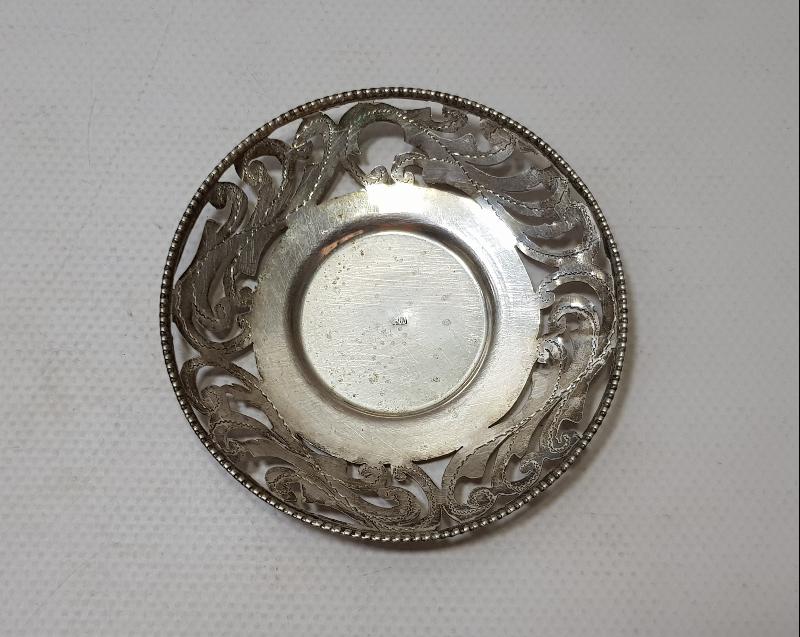 ANTİKA KIL TESTERE İŞÇİLİKLİ GÜMÜŞ ÇAY TABAĞI