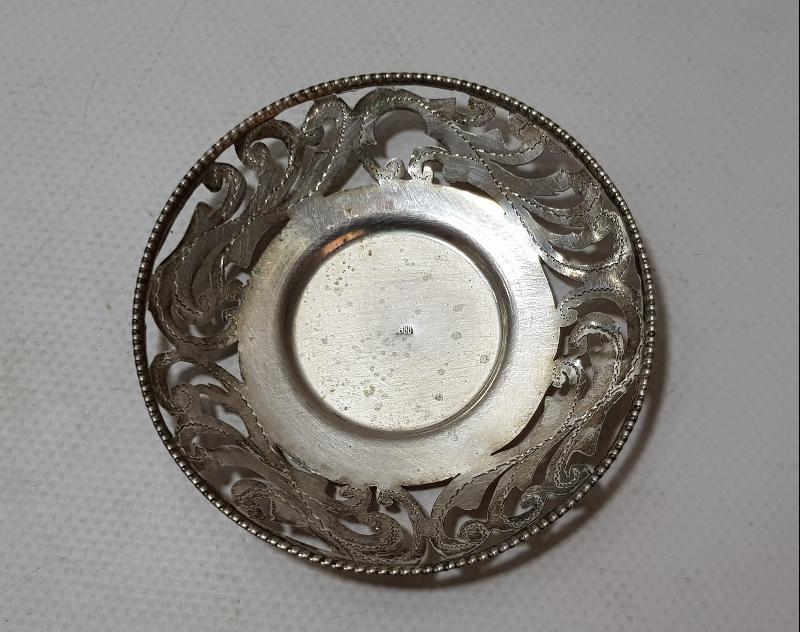 ANTİKA KIL TESTERE İŞÇİLİKLİ GÜMÜŞ ÇAY TABAĞI