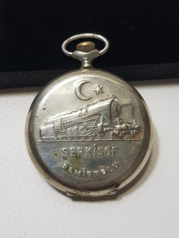 TREN RESİMLİ SERKİSOF DEMİRYOLU CEP SAATİ