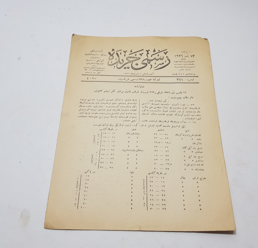 TÜRKİYE CUMHURİYETİNİN İLK RESMİ GAZETESİ - CERİDE-İ RESMİYYE GAZETESİ