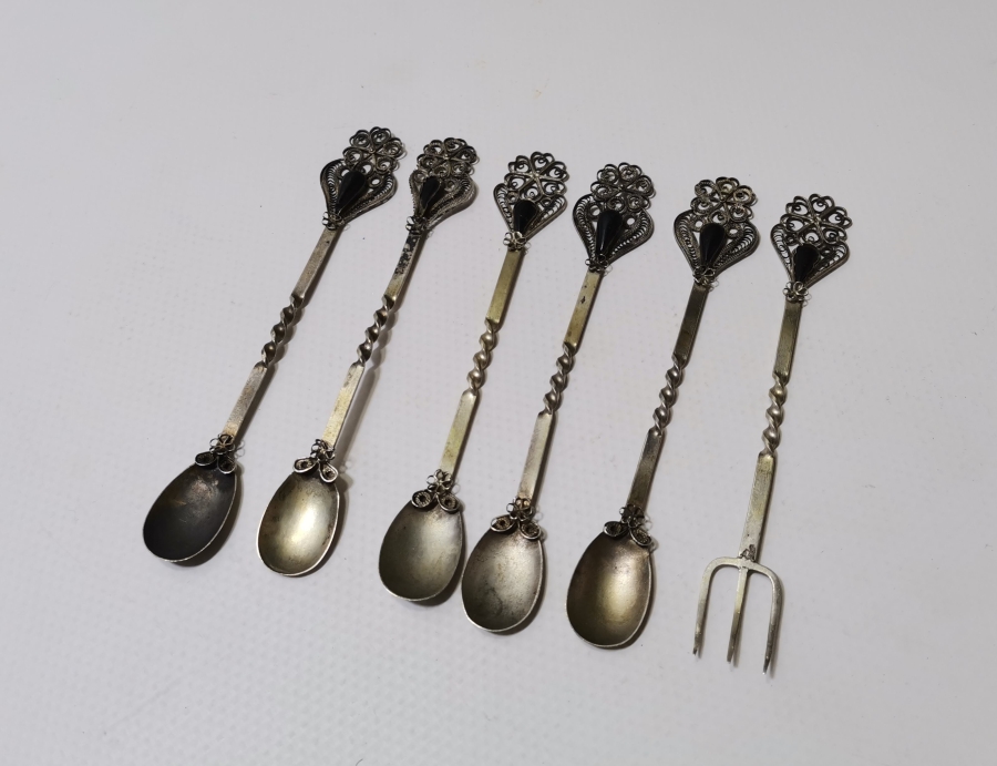 OLTU TAŞLI ANTİKA GÜMÜŞ ÇAY TAKIMI