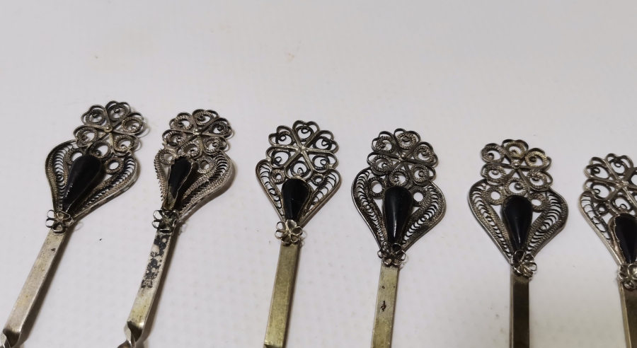 OLTU TAŞLI ANTİKA GÜMÜŞ ÇAY TAKIMI