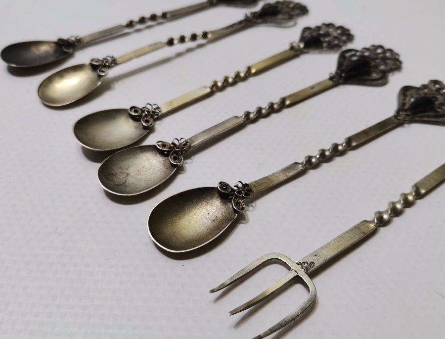 OLTU TAŞLI ANTİKA GÜMÜŞ ÇAY TAKIMI