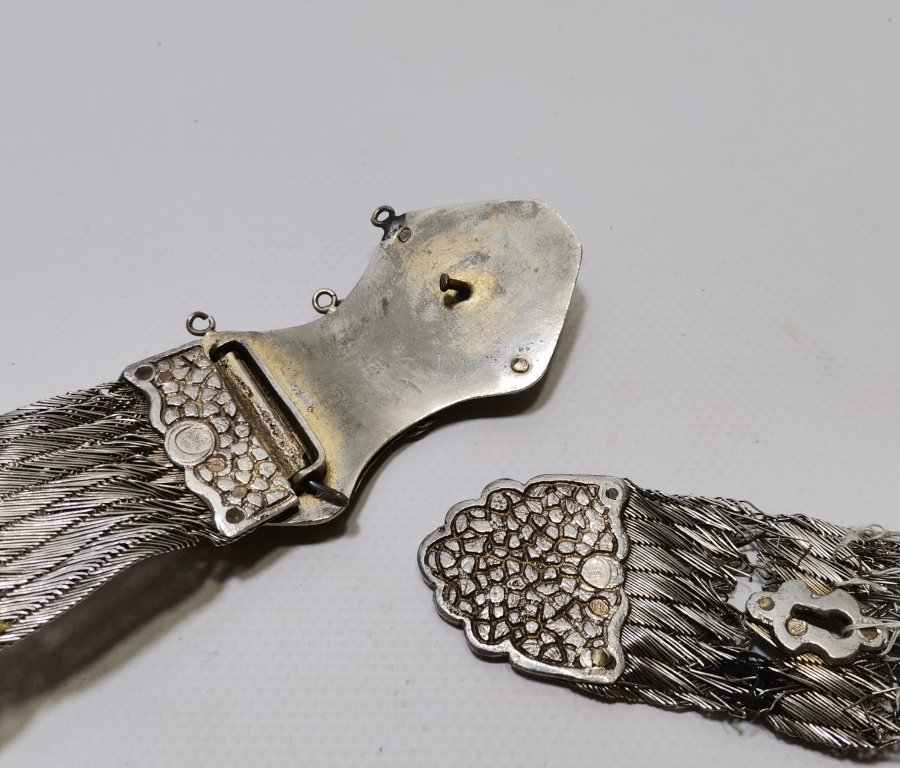 OSMANLI DÖNEMİ TUĞRALI GÜMÜŞ TRABZON İŞİ HASIR ÖRME GELİN KEMERİ