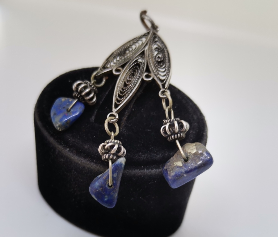 LAPİS TAŞLI ÖZEL YAPIM TELKARİ İŞÇİLİKLİ KOLYE UCU