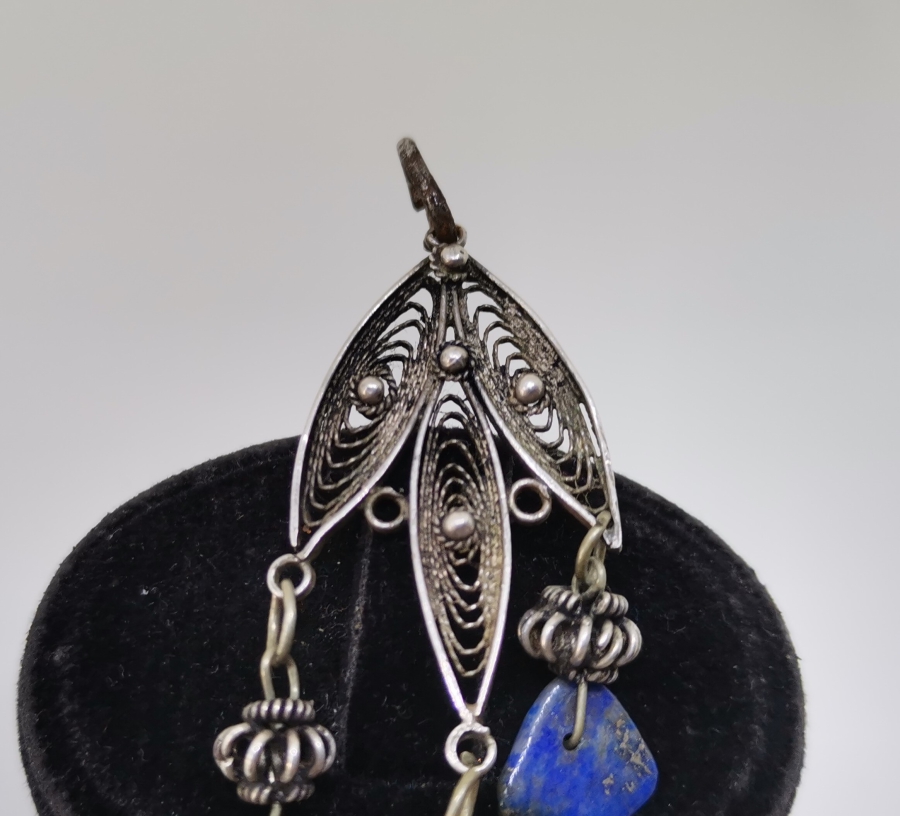 LAPİS TAŞLI ÖZEL YAPIM TELKARİ İŞÇİLİKLİ KOLYE UCU