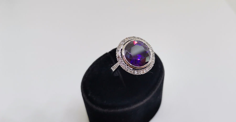 AMETİST VE PIRLANTA TAŞLI BÜYÜK BOY YÜZÜK