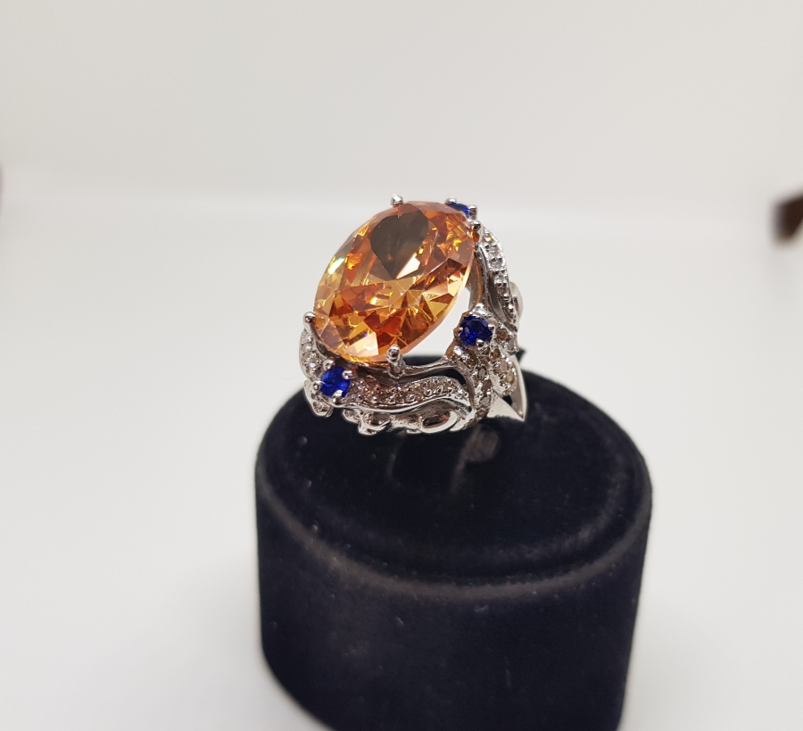 SAFİR , SİTRİN VE PIRLANTA TAŞLI YÜZÜK