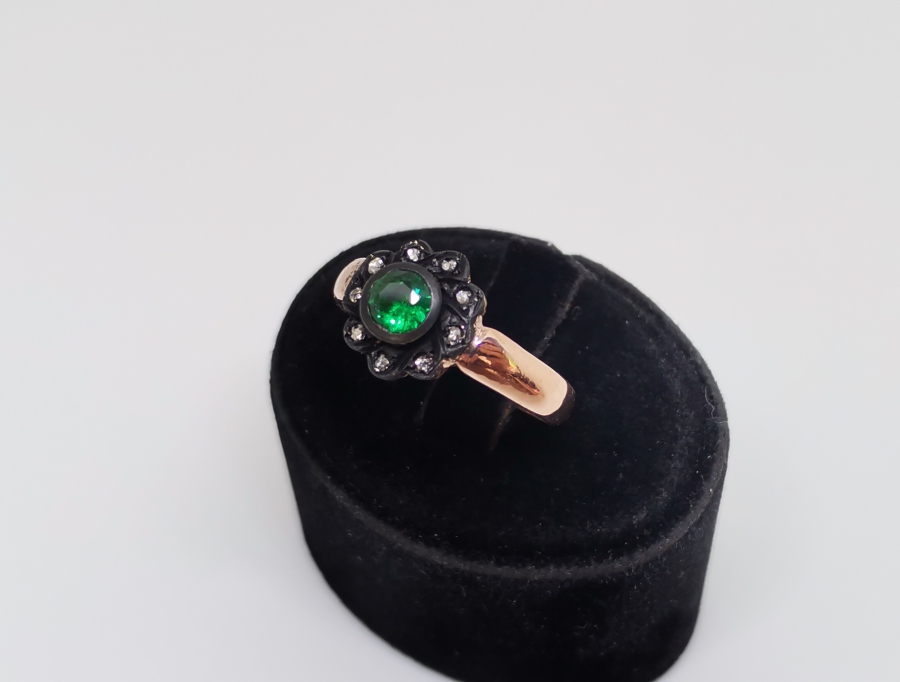 GÜL MODELLİ SİTRİN VE ELMAS TAŞLI YÜZÜK