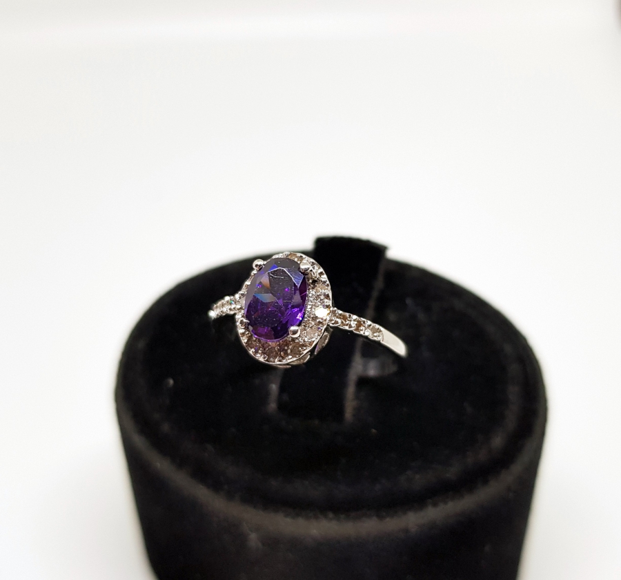 PIRLANTA VE AMETİST TAŞLI MİNİ FRANSIZ MODEL YÜZÜK