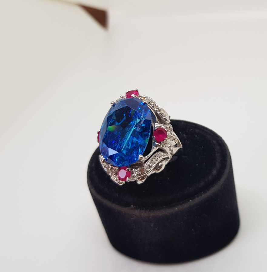 PIRLANTA VE AQUAMARİN TAŞLI BÜYÜK BOY YÜZÜK