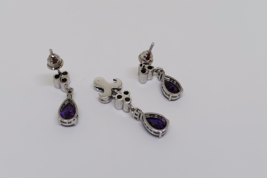 AMETİST VE PIRLANTA TAŞLI KOLYE YÜZÜK KÜPE TAKIMI