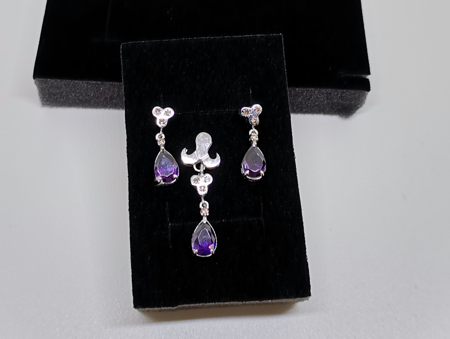 AMETİST VE PIRLANTA TAŞLI KOLYE YÜZÜK KÜPE TAKIMI