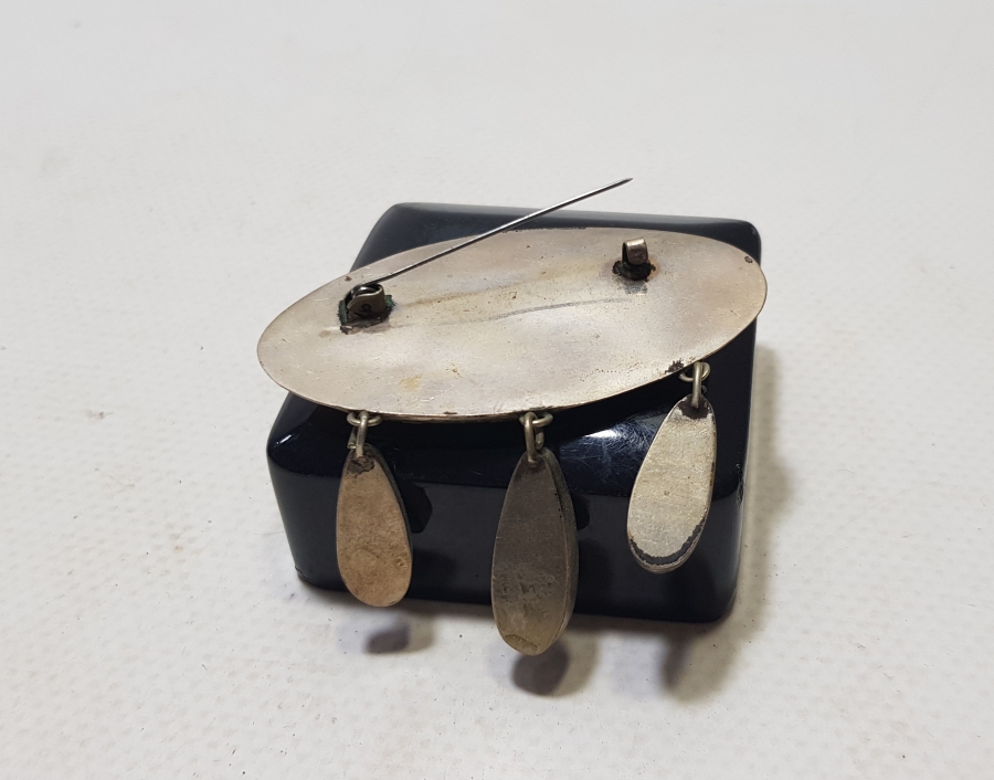 ÖZEL YAPIM SEDEF İŞÇİLİKLİ ANTİKA GÜMÜŞ BROŞ