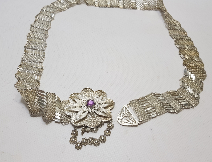 TELKARİ İŞÇİLİKLİ ANTİKA GÜMÜŞ KAPLAMA GELİN KEMERİ