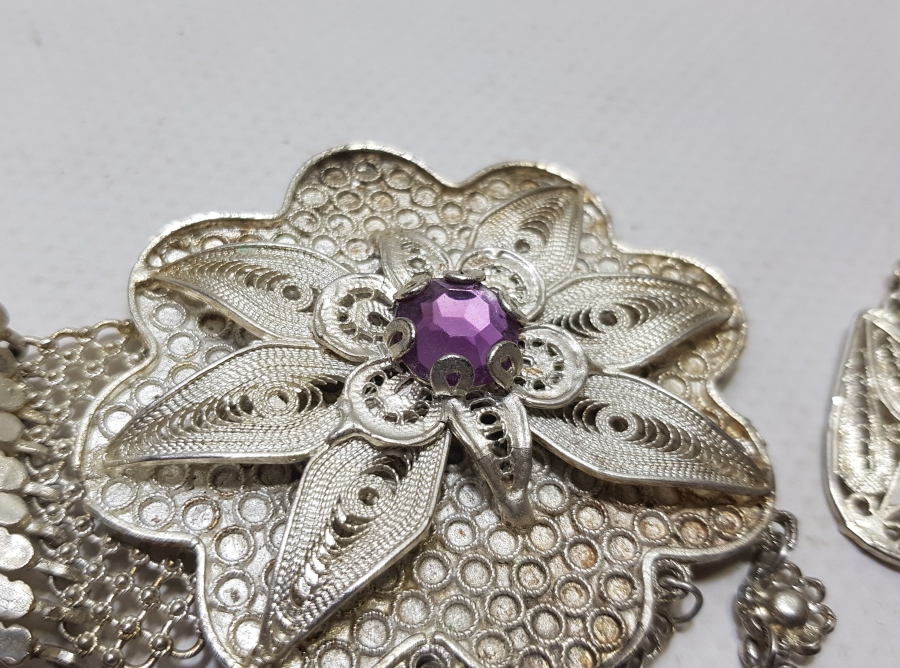 TELKARİ İŞÇİLİKLİ ANTİKA GÜMÜŞ KAPLAMA GELİN KEMERİ