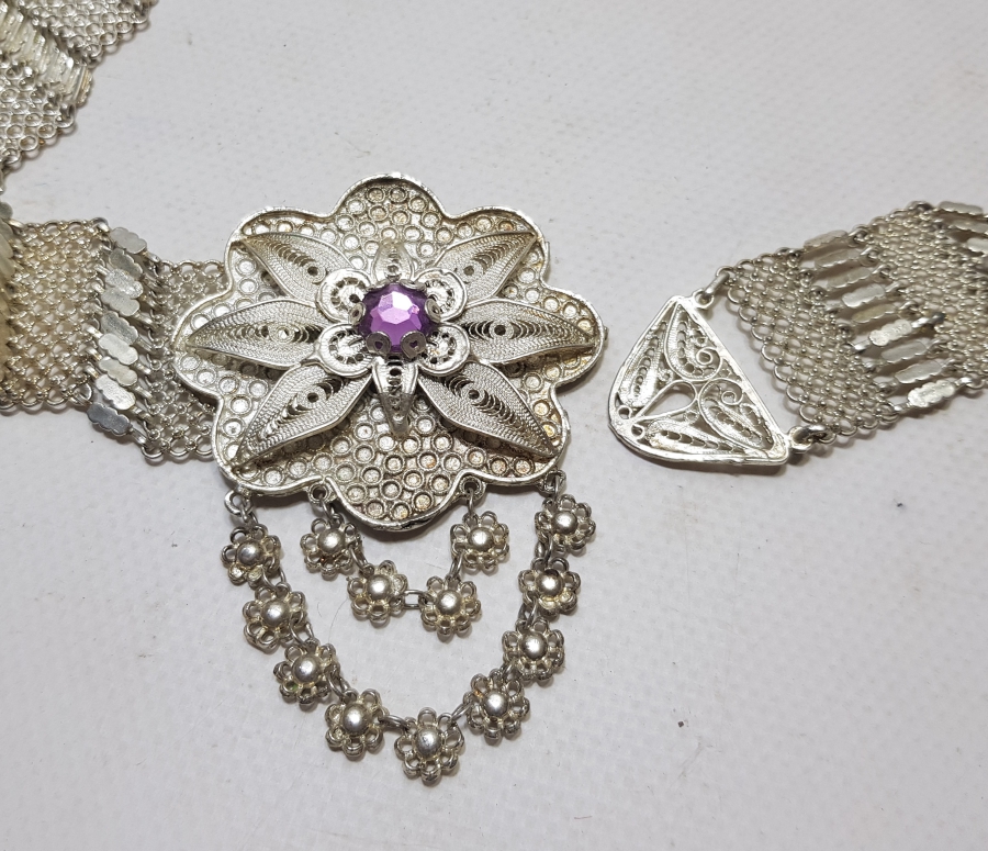 TELKARİ İŞÇİLİKLİ ANTİKA GÜMÜŞ KAPLAMA GELİN KEMERİ