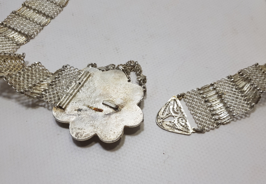 TELKARİ İŞÇİLİKLİ ANTİKA GÜMÜŞ KAPLAMA GELİN KEMERİ