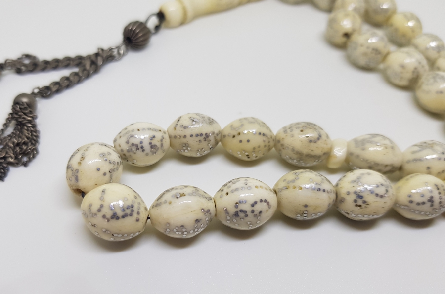 ESMAÜL HÜSNA YAZILI GÜMÜŞ ÇAKMALI ÖZEL YAPIM OSMANLI DÖNEMİ TESPİH