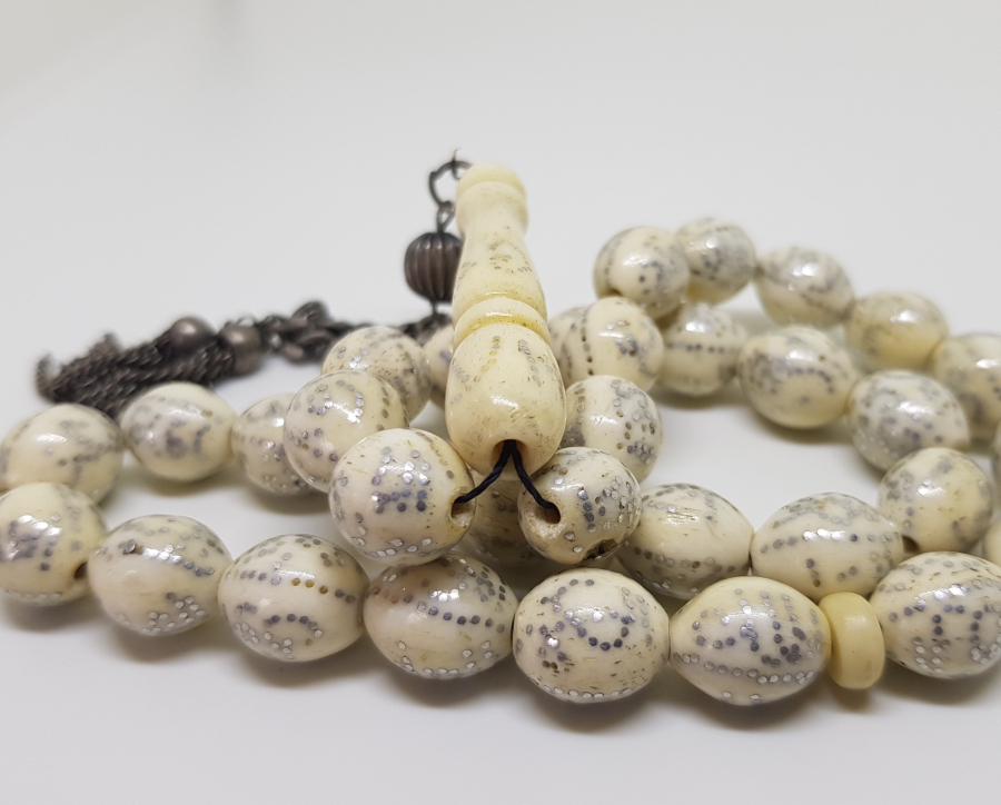 ESMAÜL HÜSNA YAZILI GÜMÜŞ ÇAKMALI ÖZEL YAPIM OSMANLI DÖNEMİ TESPİH