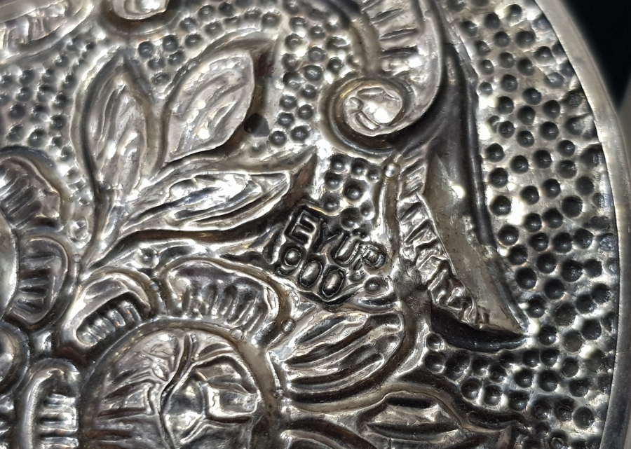 KABARTMA İŞÇİLİKLİ ANTİKA GÜMÜŞ EL AYNASI