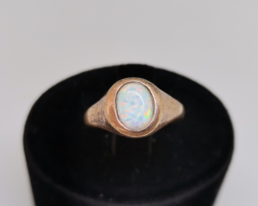 ÖZEL YAPIM OPAL TAŞLI ANTİKA GÜMÜŞ YÜZÜK