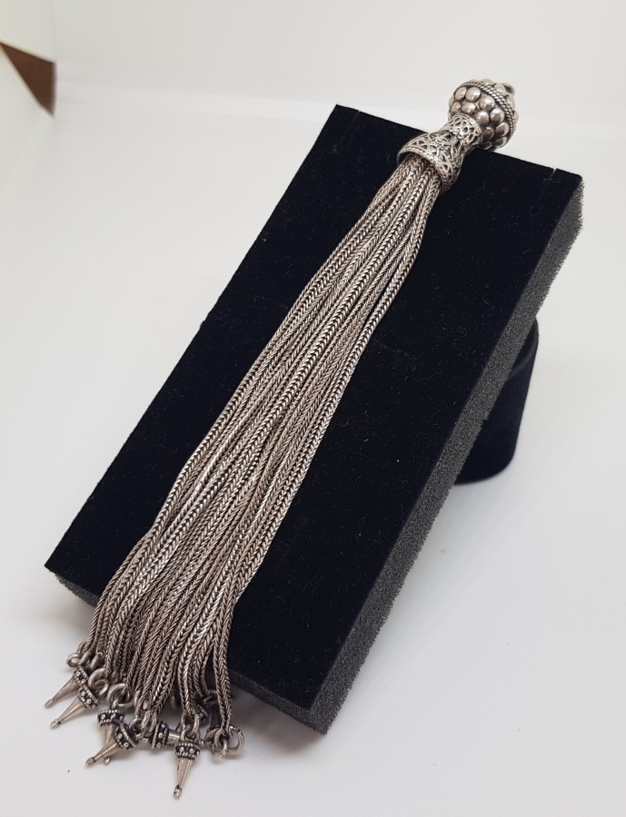 ÖZEL YAPIM ANTİKA DEV BOY GÜMÜŞ TESPİH PÜSKÜLÜ