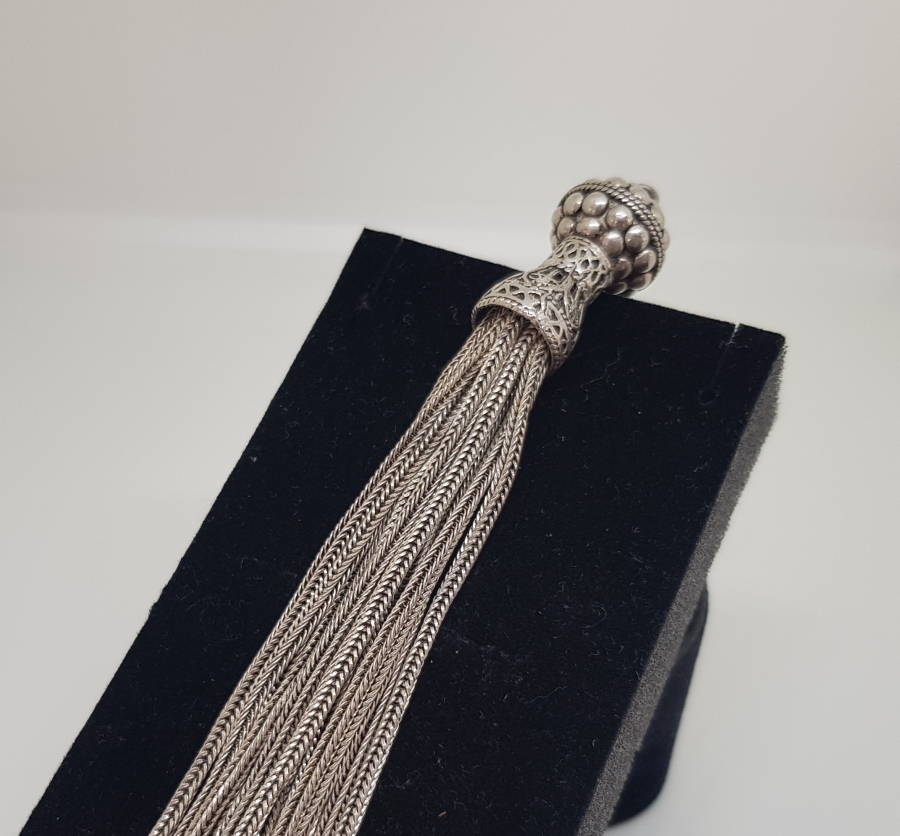 ÖZEL YAPIM ANTİKA DEV BOY GÜMÜŞ TESPİH PÜSKÜLÜ