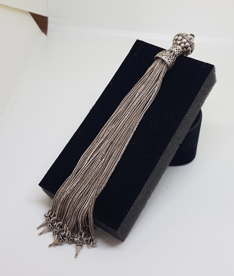 ÖZEL YAPIM ANTİKA DEV BOY GÜMÜŞ TESPİH PÜSKÜLÜ