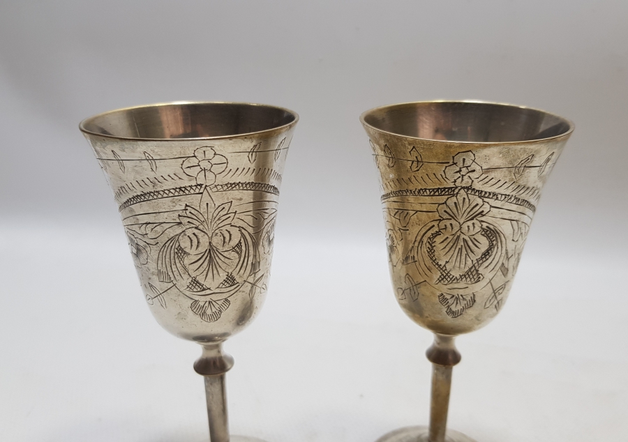OSMANLI DÖNEMİ GÜMÜŞ KAPLAMA DAMGALI ÇİFT KADEH